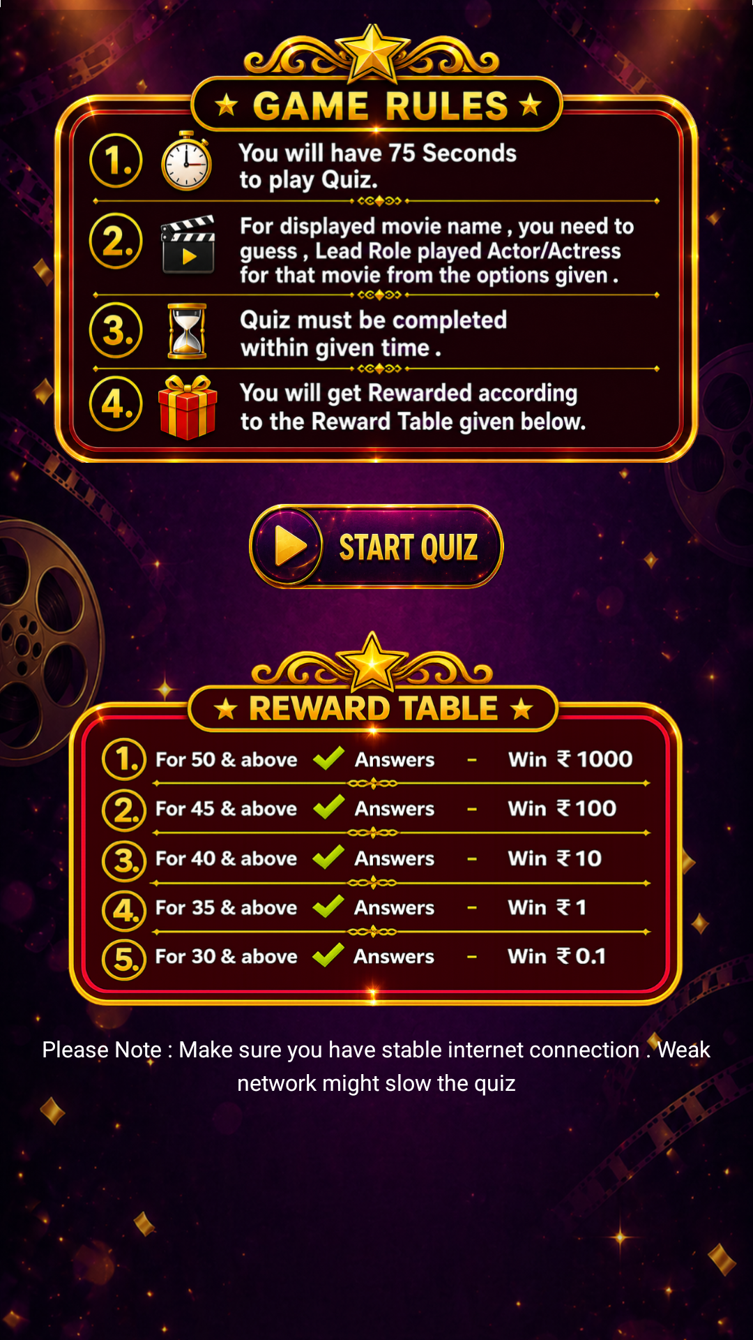 Bollywood Filmy Quiz Category Selection