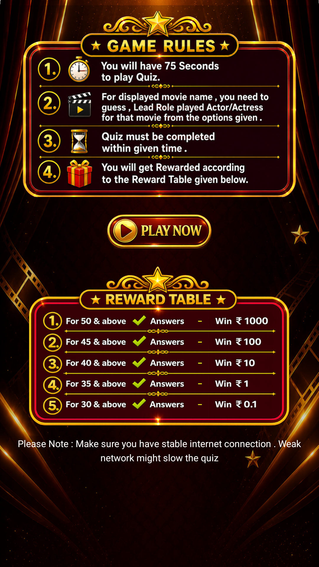 Kollywood Filmy Quiz Category Selection