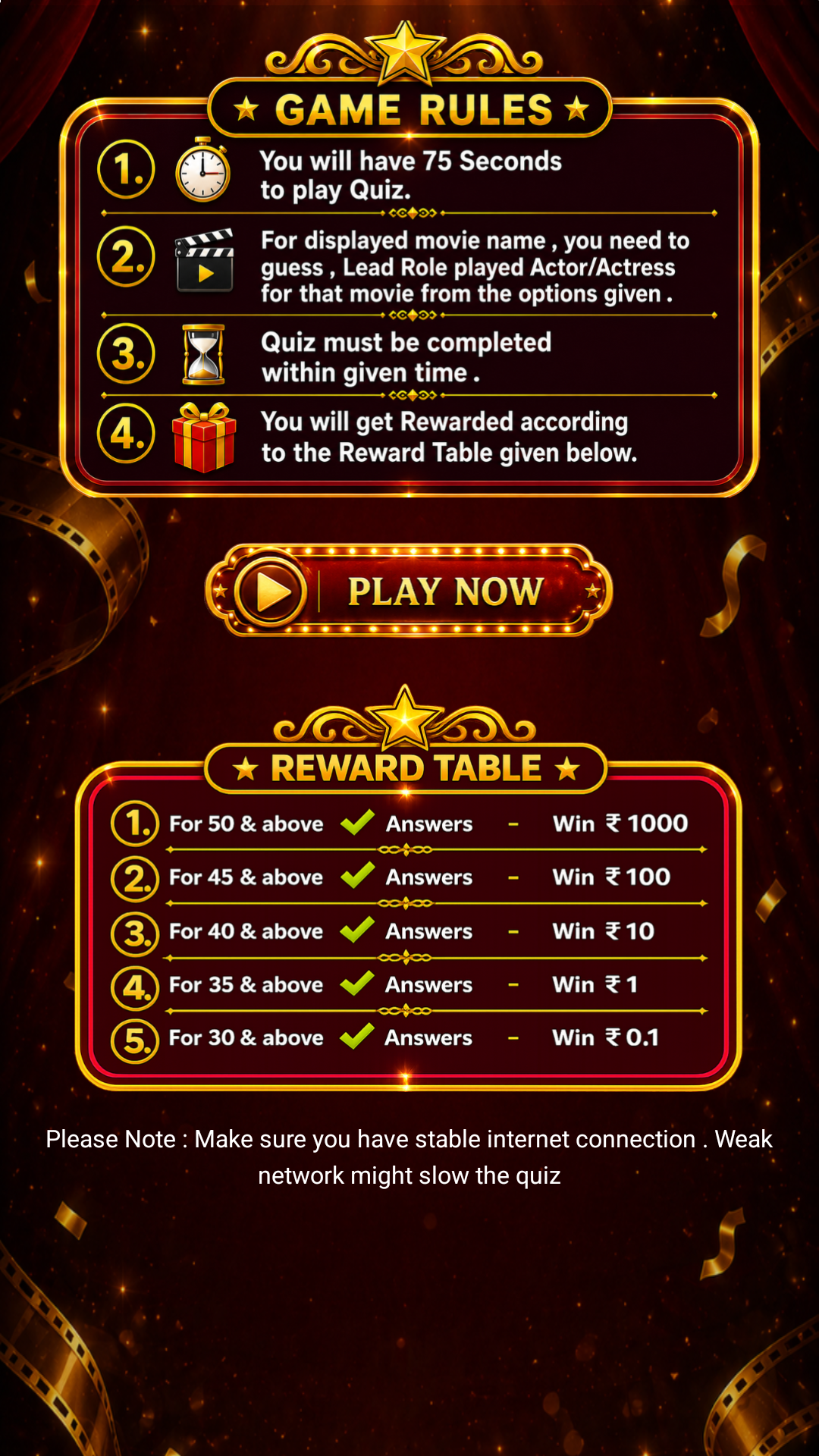 Tollywood Filmy Quiz Category Selection